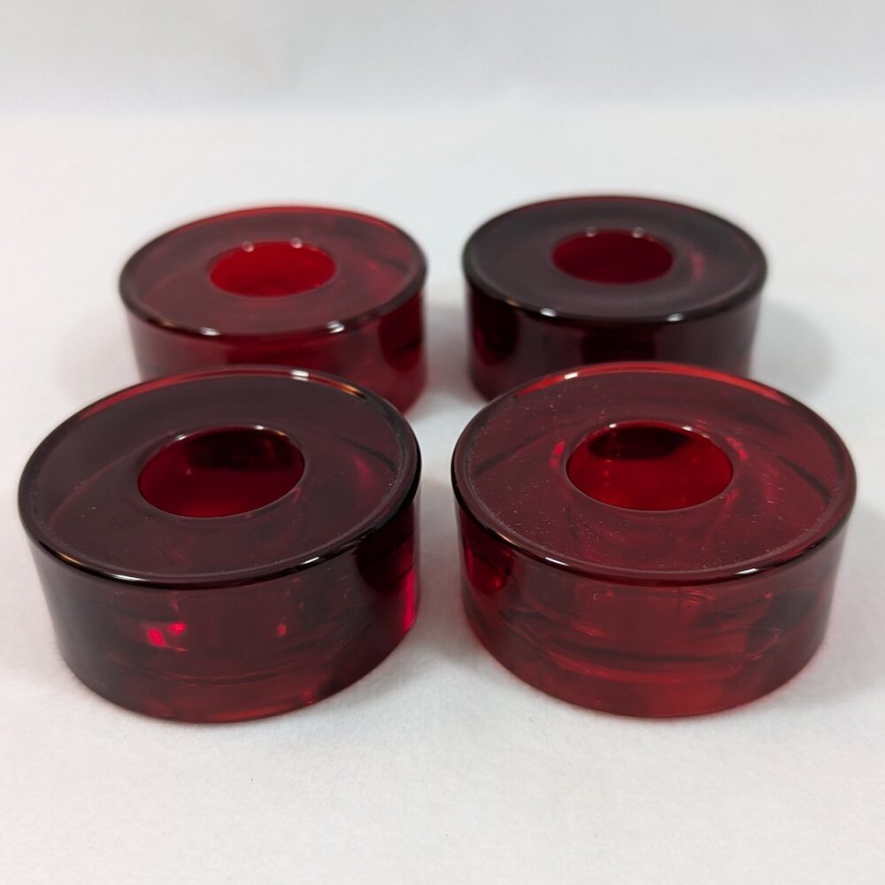 Crate & Barrel Red Glass Taper Candle Holder Set of 4 379-808 NWT